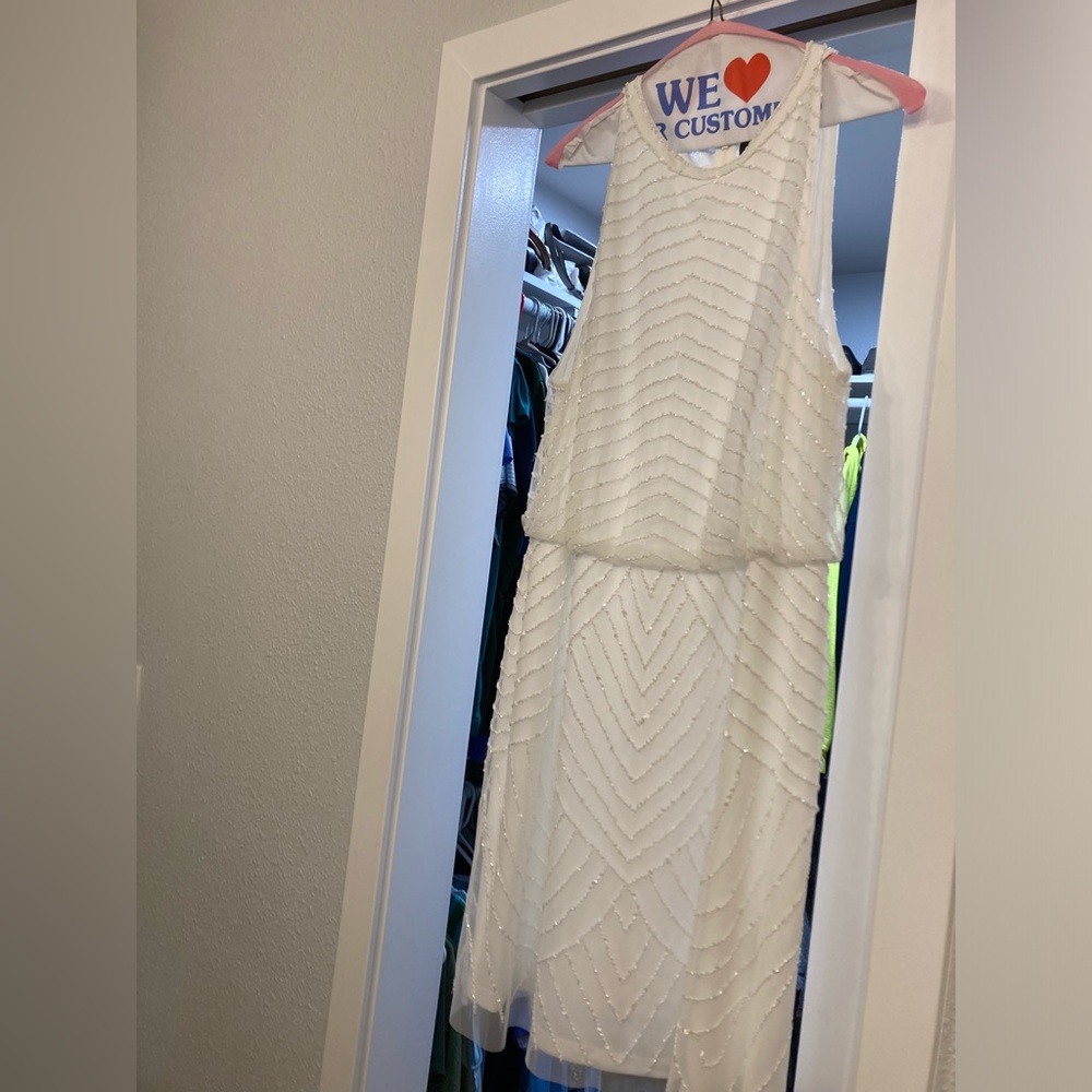 Adrianne pappel, white beaded short dress